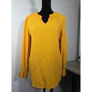 Talbots Petite Golden Yellow Polka Dot V-Neck Long Sleeve Blouse Petite Small